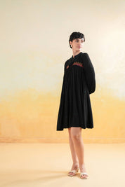Nyaro Signature Rayon Crepe Embroidered Short Dress – Black - Nyaro