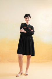 Nyaro Signature Rayon Crepe Embroidered Short Dress – Black - Nyaro