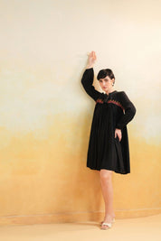 Nyaro Signature Rayon Crepe Embroidered Short Dress – Black - Nyaro