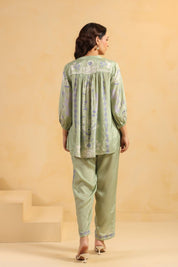 Nyaro Signature Sage Green Printed Co - ord Set in Viscose Santoon - Nyaro