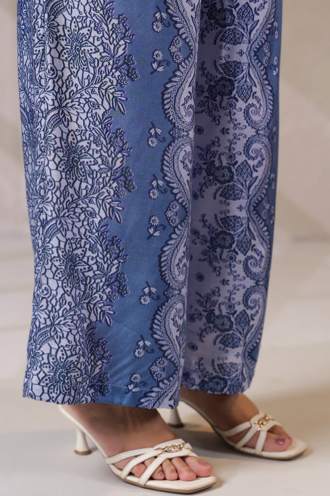 Nyaro Signature Steel Blue Printed Co - ord Set in Viscose Santoon - Nyaro