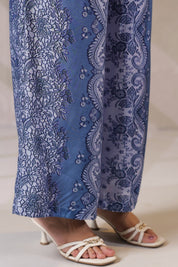 Nyaro Signature Steel Blue Printed Co - ord Set in Viscose Santoon - Nyaro