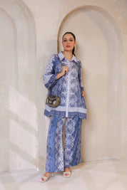Nyaro Signature Steel Blue Printed Co - ord Set in Viscose Santoon - Nyaro