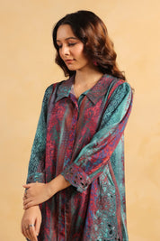 Nyaro Signature Teal Wine Printed Co - ord Set in Viscose Santoon - Nyaro