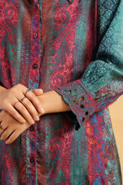 Nyaro Signature Teal Wine Printed Co - ord Set in Viscose Santoon - Nyaro