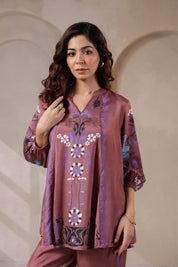 Nyaro Signature Wine Printed Co - ord Set in Viscose Santoon - Nyaro