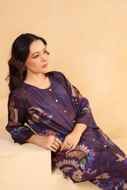 Nyaro Signature Wine Printed Co - ord Set in Viscose Santoon - Nyaro