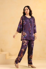 Nyaro Signature Wine Printed Co - ord Set in Viscose Santoon - Nyaro