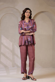 Nyaro Signature Wine Printed Co - ord Set in Viscose Santoon - Nyaro