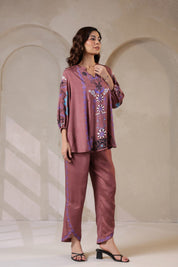 Nyaro Signature Wine Printed Co - ord Set in Viscose Santoon - Nyaro