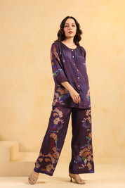 Nyaro Signature Wine Printed Co - ord Set in Viscose Santoon - Nyaro
