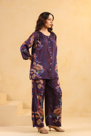 Nyaro Signature Wine Printed Co - ord Set in Viscose Santoon - Nyaro