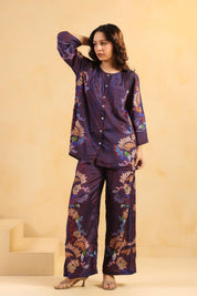 Nyaro Signature Wine Printed Co - ord Set in Viscose Santoon - Nyaro