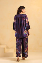 Nyaro Signature Wine Printed Co - ord Set in Viscose Santoon - Nyaro
