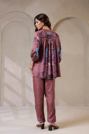 Nyaro Signature Wine Printed Co - ord Set in Viscose Santoon - Nyaro