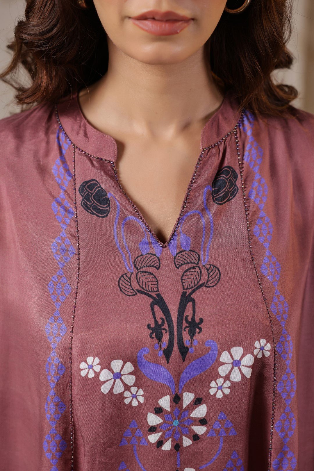 Nyaro Signature Wine Printed Co - ord Set in Viscose Santoon - Nyaro