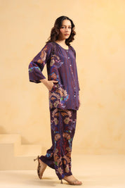 Nyaro Signature Wine Printed Co - ord Set in Viscose Santoon - Nyaro