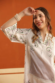 Off - White Printed Viscose Santoon Flared Top & Pant Co - Ord Set for Women - Nyaro