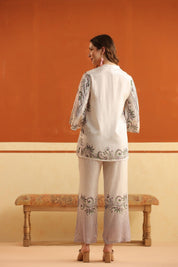 Off - White Printed Viscose Santoon Flared Top & Pant Co - Ord Set for Women - Nyaro