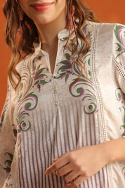 Off - White Printed Viscose Santoon Flared Top & Pant Co - Ord Set for Women - Nyaro