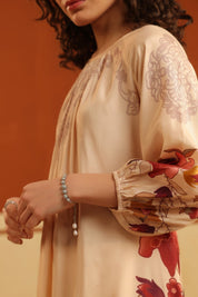 Peach Floral Printed Viscose Santoon Kurti & Pant Set for Women - Nyaro