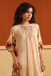 Peach Floral Printed Viscose Santoon Kurti & Pant Set for Women - Nyaro