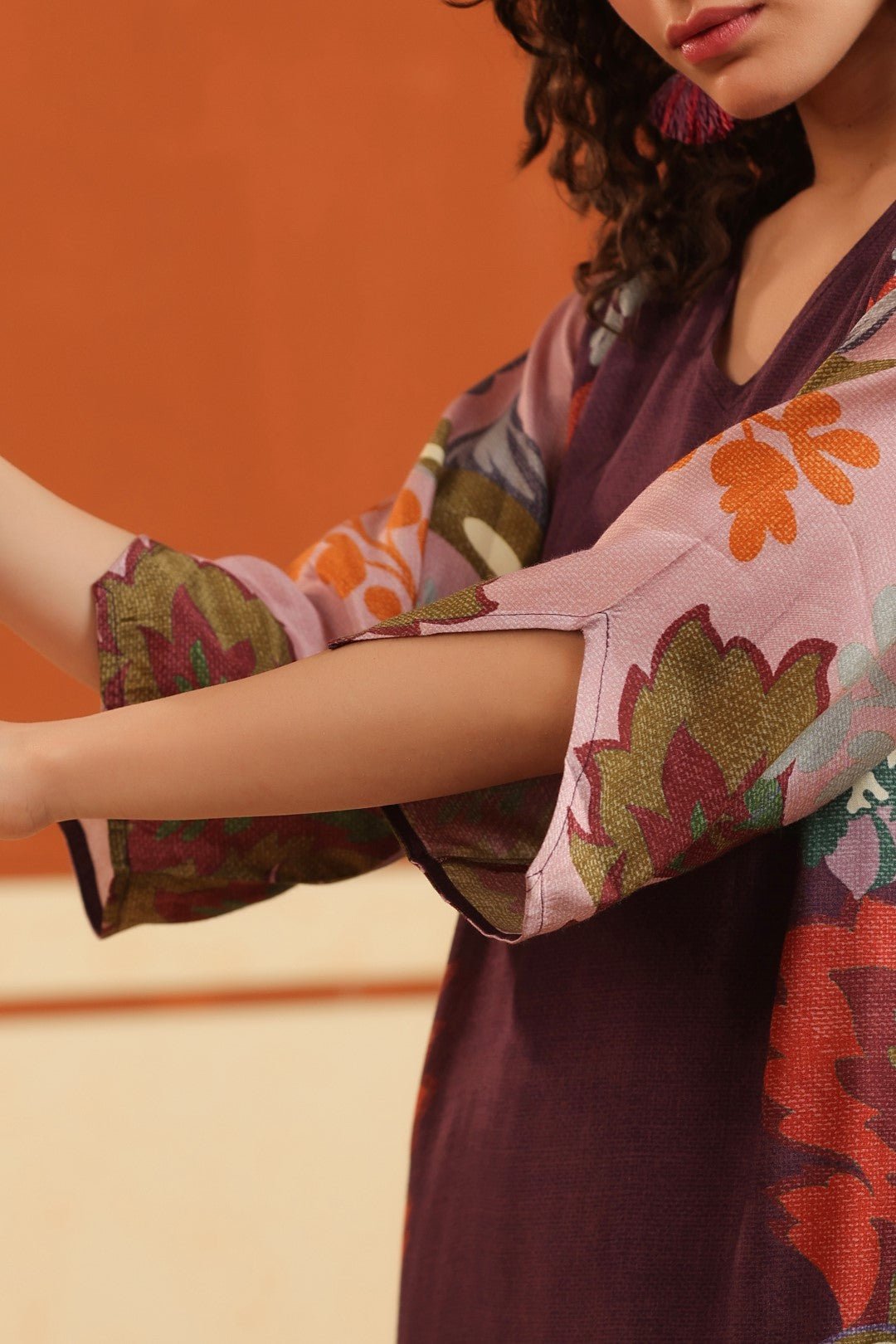 Wine Floral Printed Viscose Santoon Kurti & Pant Co - Ord Set for Women - Nyaro