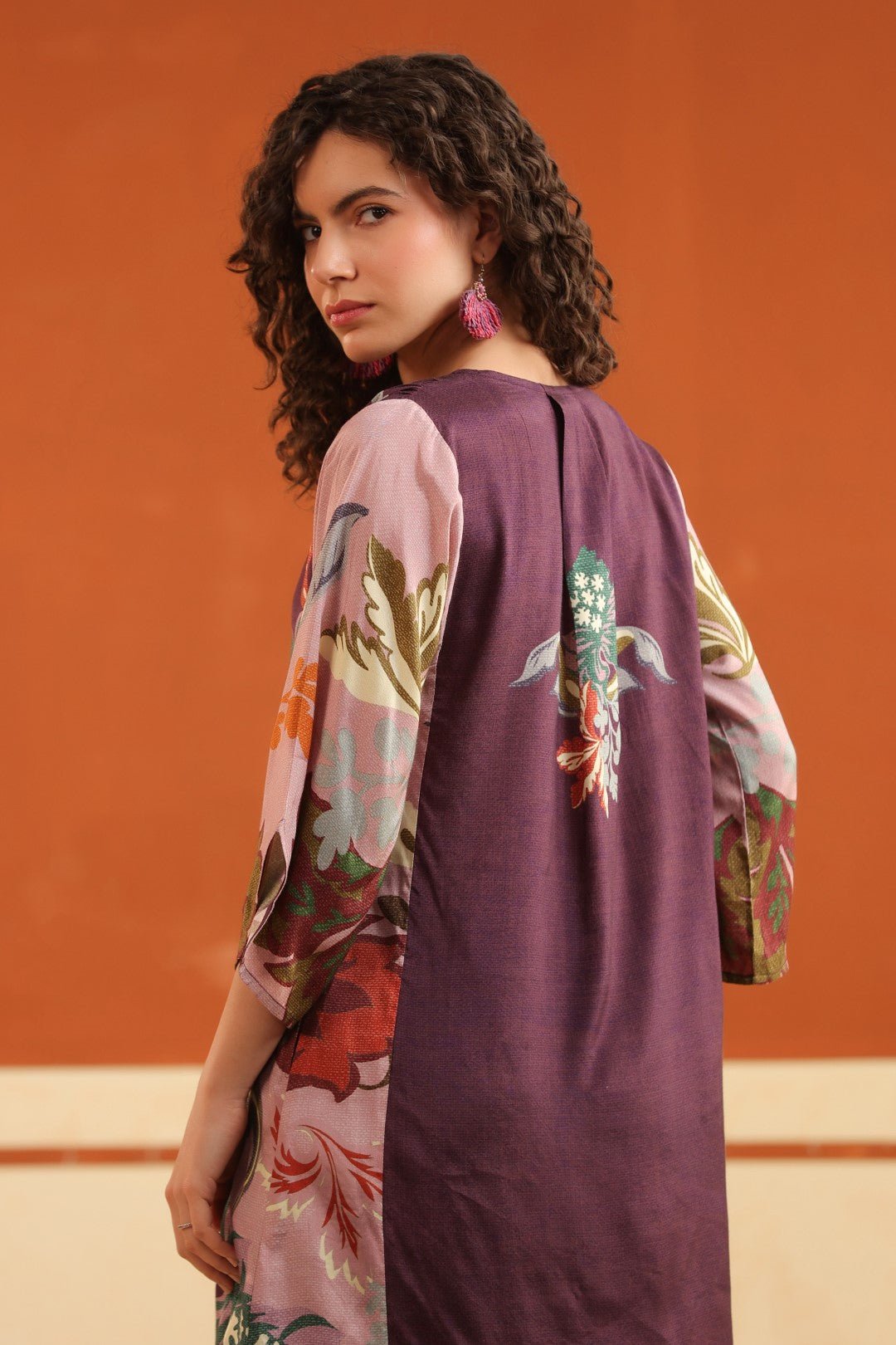 Wine Floral Printed Viscose Santoon Kurti & Pant Co - Ord Set for Women - Nyaro