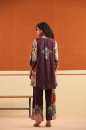 Wine Floral Printed Viscose Santoon Kurti & Pant Co - Ord Set for Women - Nyaro
