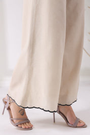 Women Beige Cotton Flex Fabric With Black Embroidery Co - Ord Set - Nyaro