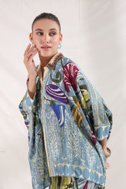 Women Blue Viscose Satin Floral Printed Co - Ord Set - Nyaro
