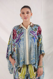 Women Blue Viscose Satin Floral Printed Co - Ord Set - Nyaro