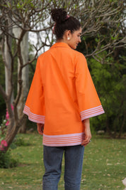 Women Cotton Orange Embroidered Work Top - Nyaro