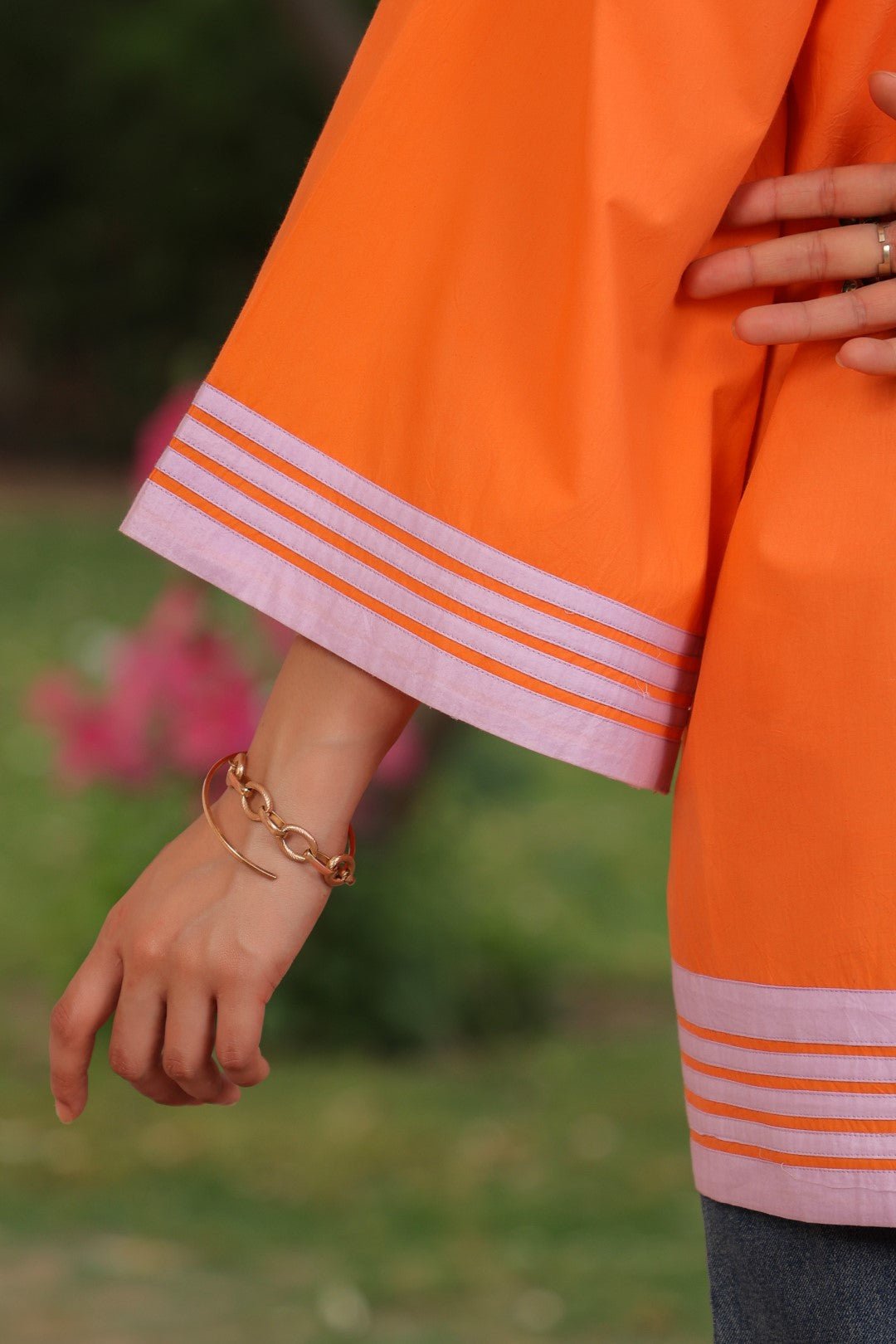 Women Cotton Orange Embroidered Work Top - Nyaro