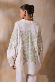 Women Green Cotton Flex Linen Blue Embroidery With Hand Work Co - Ord Set - Nyaro