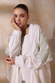 Women Green Cotton Flex Linen Blue Embroidery With Hand Work Co - Ord Set - Nyaro