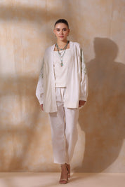 Women Green Cotton Flex Linen Blue Embroidery With Hand Work Co - Ord Set - Nyaro