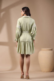 Women Green Rayon Viscose Solid Embroidery Dress - Nyaro