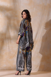 Women Grey Viscose Satin Floral Printed Co - Ord Set - Nyaro