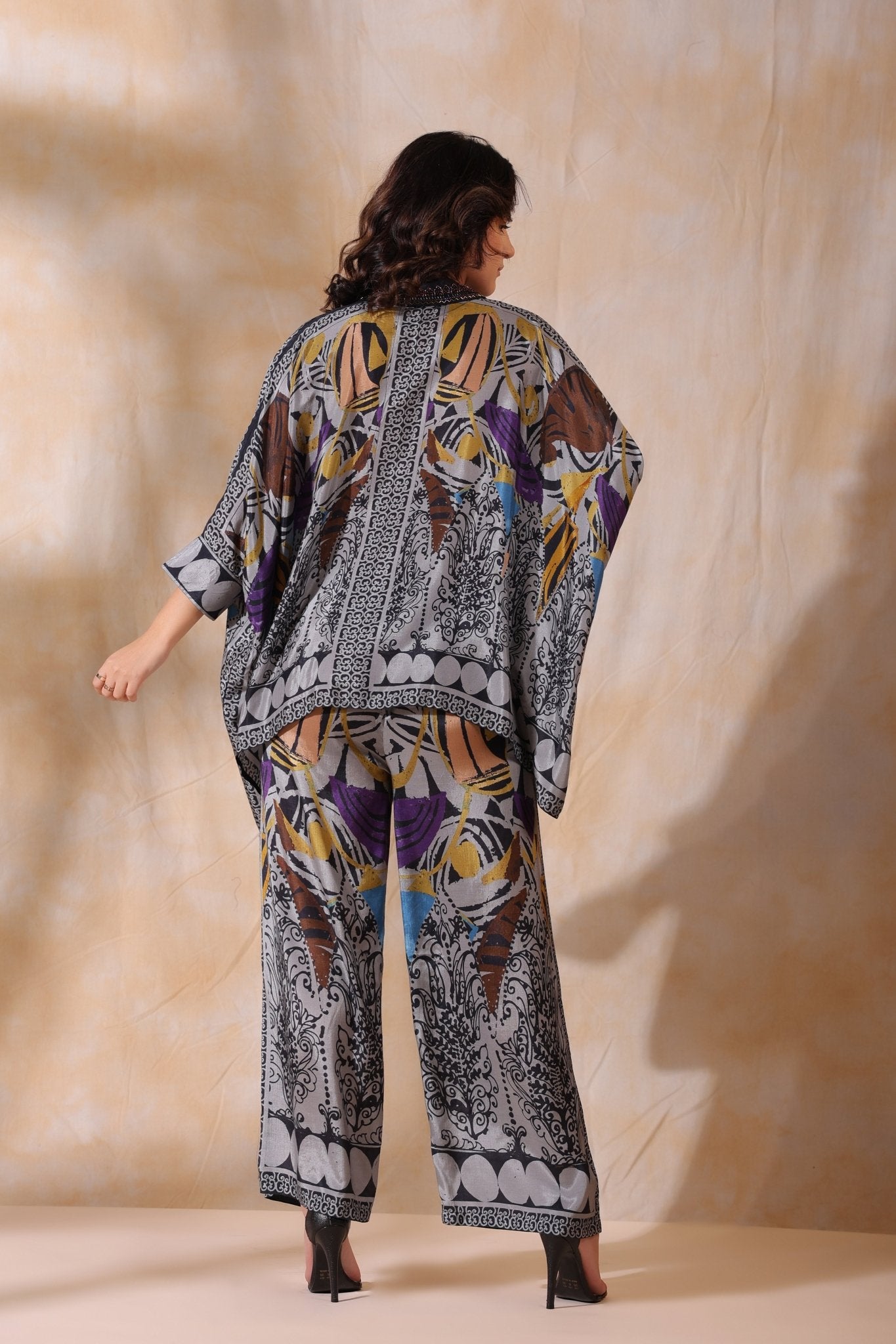 Women Grey Viscose Satin Floral Printed Co - Ord Set - Nyaro