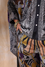 Women Grey Viscose Satin Floral Printed Co - Ord Set - Nyaro