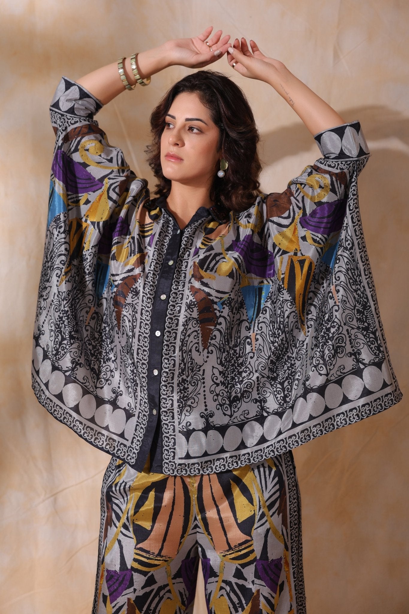 Women Grey Viscose Satin Floral Printed Co - Ord Set - Nyaro
