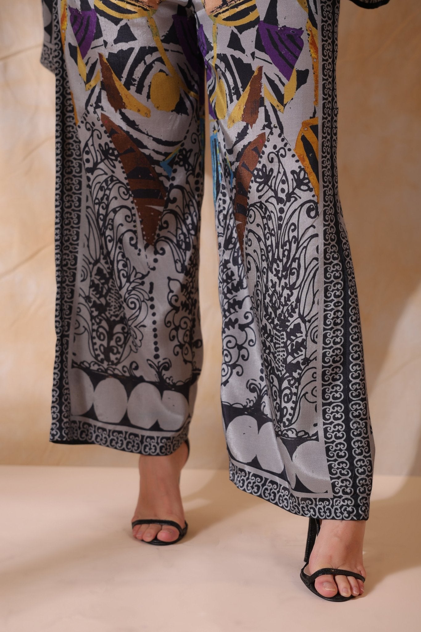 Women Grey Viscose Satin Floral Printed Co - Ord Set - Nyaro