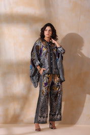 Women Grey Viscose Satin Floral Printed Co - Ord Set - Nyaro