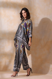 Women Grey Viscose Satin Floral Printed Co - Ord Set - Nyaro