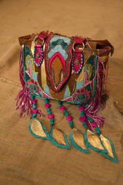 Women Handmade Leather Ethnic Beaded with Tassel Handbag - Nyaro