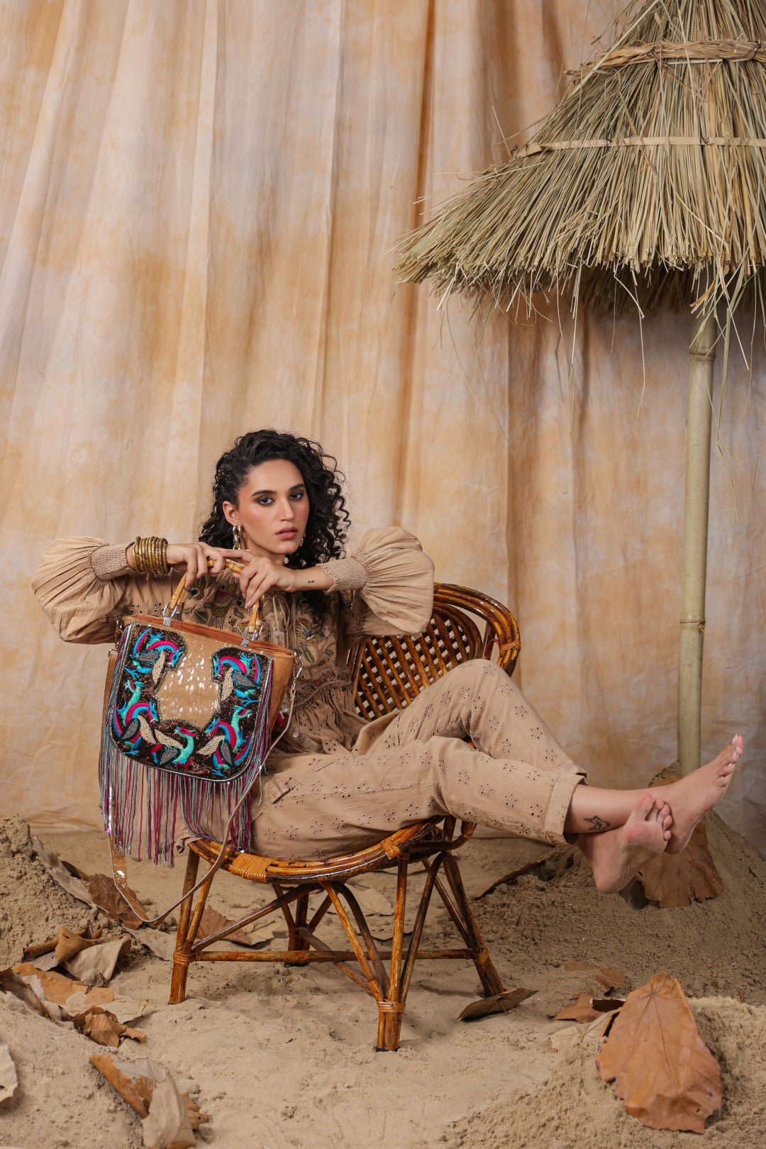 Women Handmade Leather Shoulder Bag With Decorative Fringes - Nyaro