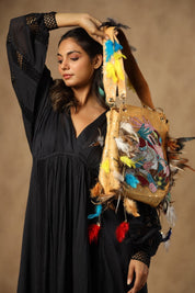 Women Handmade Leather Shoulder Bag With Feather Fringes - Nyaro