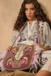 Women Handmade Leather Shoulder Bag With Feather Fringes - Nyaro