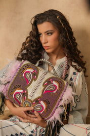 Women Handmade Leather Shoulder Bag With Feather Fringes - Nyaro